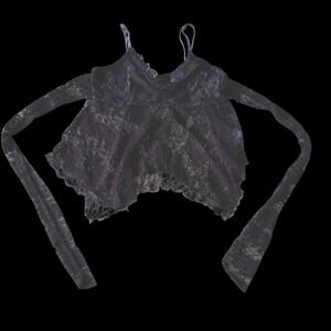 Y2K Coquette Sheer Purple Floral Lace Camisole Long Ties Fairycore Goth